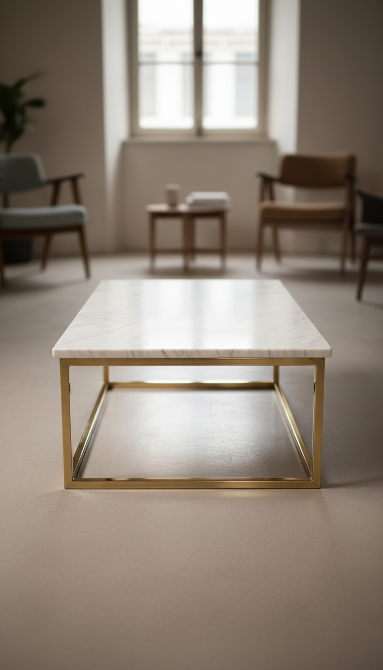 Carrara Marble and Brass Coffee Table