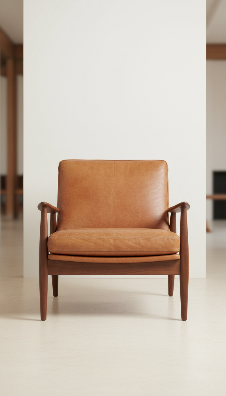 Walnut and Leather Lounge Armchair