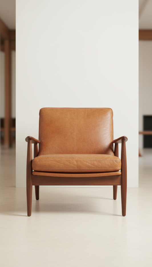 Walnut and Leather Lounge Armchair